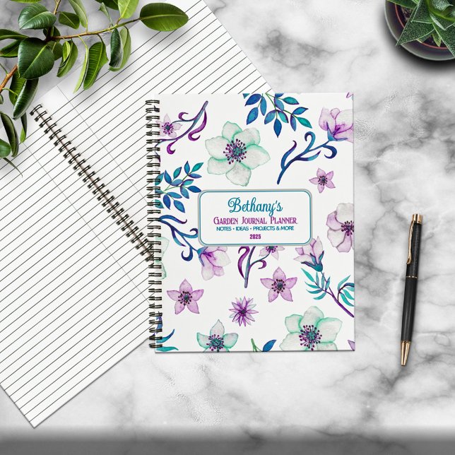 Watercolor Floral Personalised Home & Garden  Notebook (Creator Uploaded)