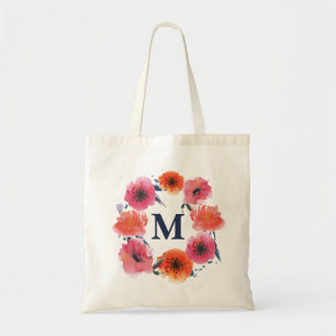 Watercolor Floral Personalised Monogram Canvas Bag