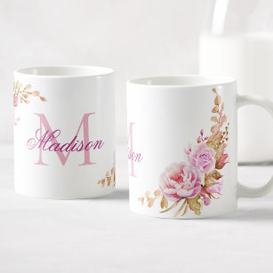 Watercolor Floral Personalised Monogram Coffee Mug