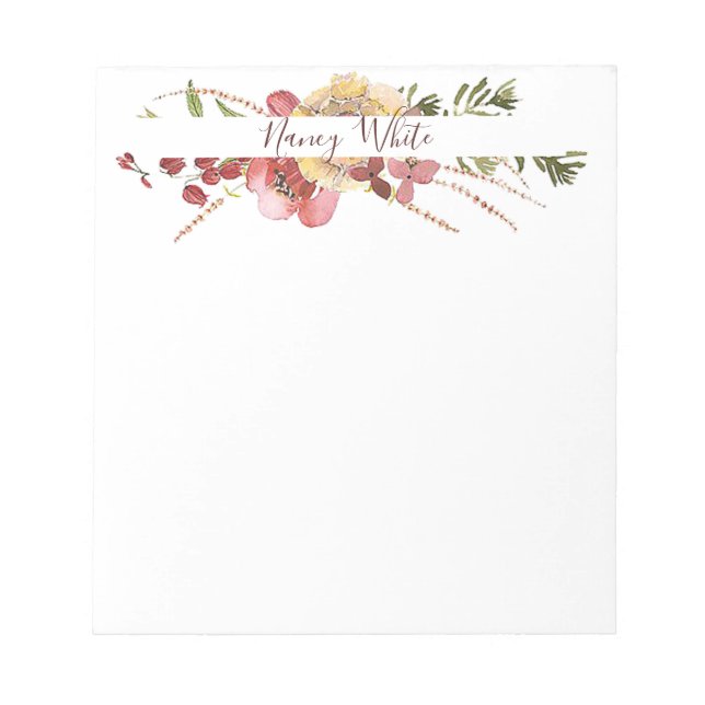 Watercolor floral personalised notepad (Front)