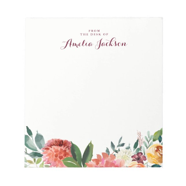 Watercolor Floral Personalised Notepad Stationery (Front)