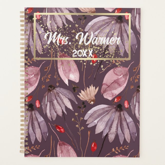 Watercolor Floral Personalised Teacher Gift  Boho  Planner (Front)