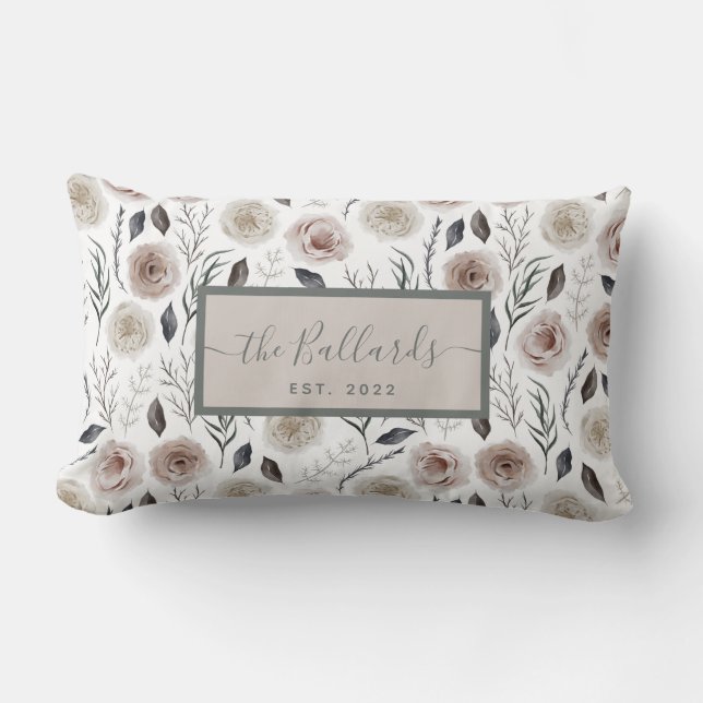 Watercolor Floral Personalised Throw Pillow (Front)