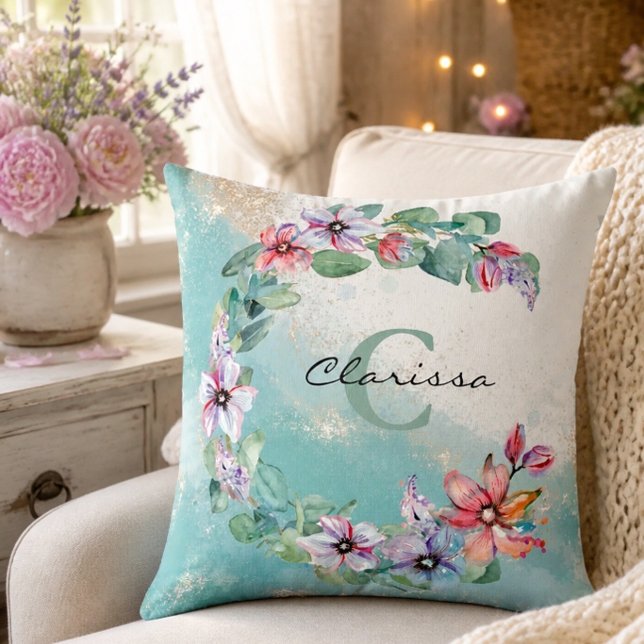 Watercolor Floral Personalised Throw Pillow (Creator Uploaded)