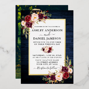 Watercolor Floral Photo Blue Wood Gold
