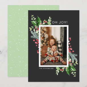 Watercolor Floral Photo Christmas Holiday Card