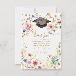 Watercolor Floral Photo Graduation Thank You Card