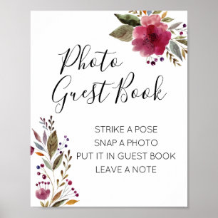 Watercolor Floral Photo Guest Book Wedding Sign