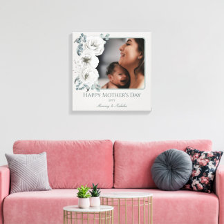 Watercolor Floral Photo Mother's Day Canvas Print