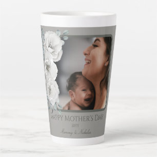 Watercolor Floral Photo Mother's Day Grey Latte Mug