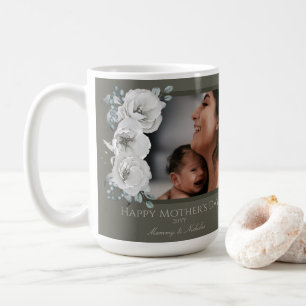 Watercolor Floral Photo Mother's Day   Olive Green Coffee Mug