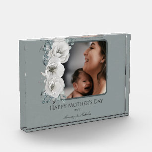 Watercolor Floral Photo Mother's Day Sage Green Block