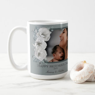 Watercolor Floral Photo Mother's Day   Sage Green Coffee Mug