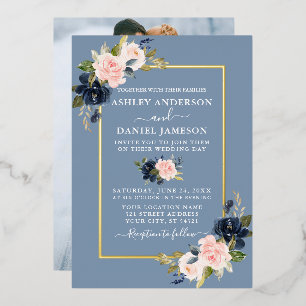 Watercolor Floral Photo Pink Dusty Blue Gold