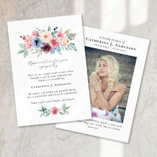 Watercolor Floral Photo Sympathy Funeral Memorial Thank You Card