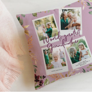 Watercolor floral photo world greatest grandmother cushion
