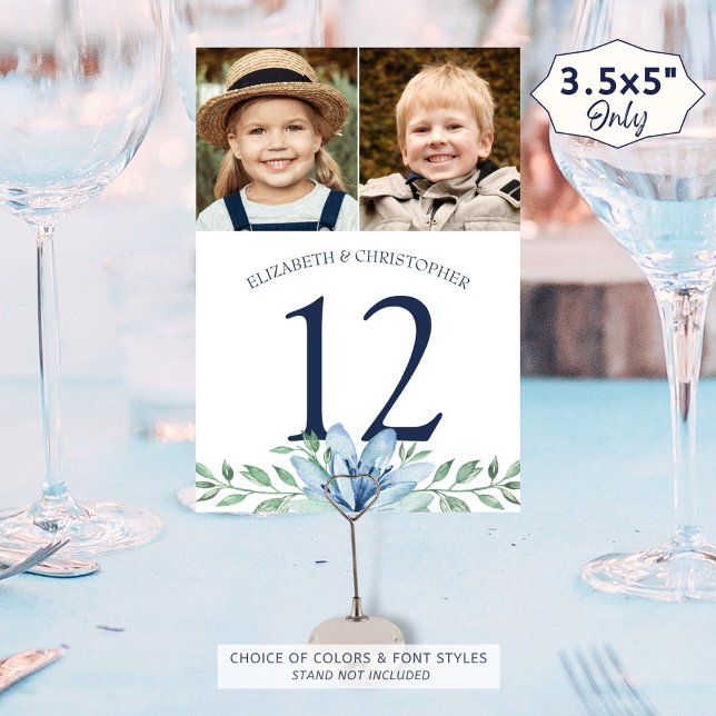 Watercolor Floral Photos Wedding Table Number Sign (Creator Uploaded)