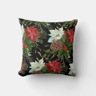 Watercolor floral pine trees Holiday Winter decor Cushion