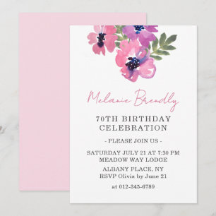 Watercolor Floral Pink 70th Birthday Party Invite