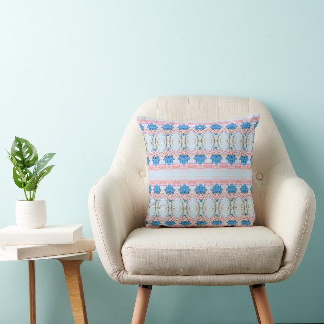 Watercolor Floral Pink and Blue Cushion (Chair)