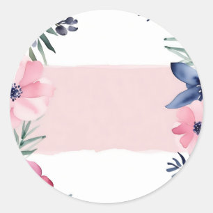 Watercolor Floral Pink And Blue Flowers Classic Round Sticker