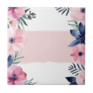 Watercolor Floral Pink And Blue Flowers Tile