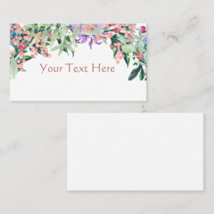 Watercolor floral pink and olive green  business card