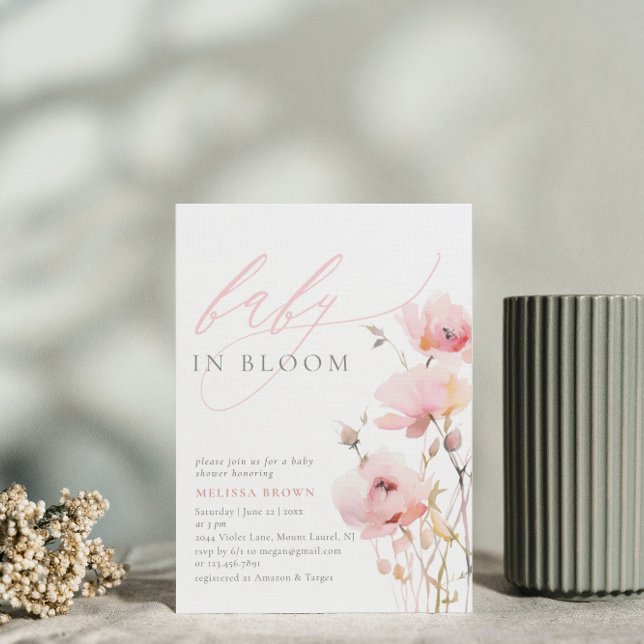 Watercolor Floral Pink Baby Girl Baby Shower Invitation (Creator Uploaded)