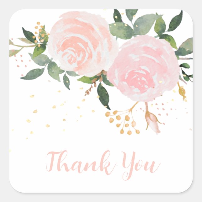 Watercolor Floral Pink Baby Shower Sticker  (Front)