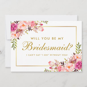 Watercolor Floral Pink Blush Gold Bridesmaid Invitation