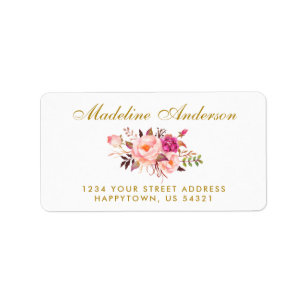 Watercolor Floral Pink Blush Gold Label