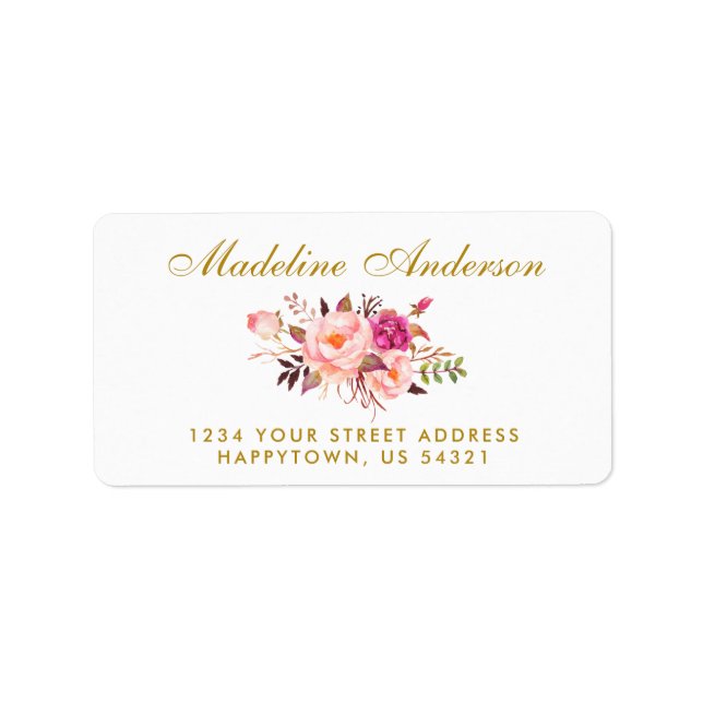 Watercolor Floral Pink Blush Gold Label (Front)