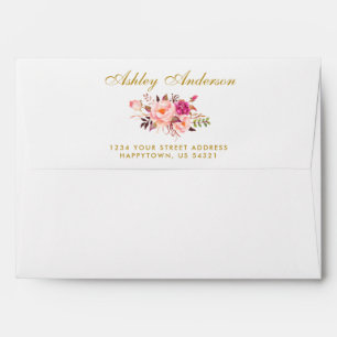 Watercolor Floral Pink Blush Gold Wedding Envelope
