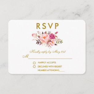 Watercolor Floral Pink Blush Gold Wedding RSVP