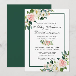 Watercolor Floral Pink Blush Green White Wedding G Invitation