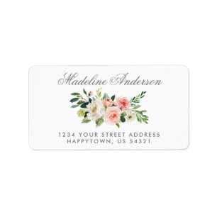 Watercolor Floral Pink Blush Silver Address Label