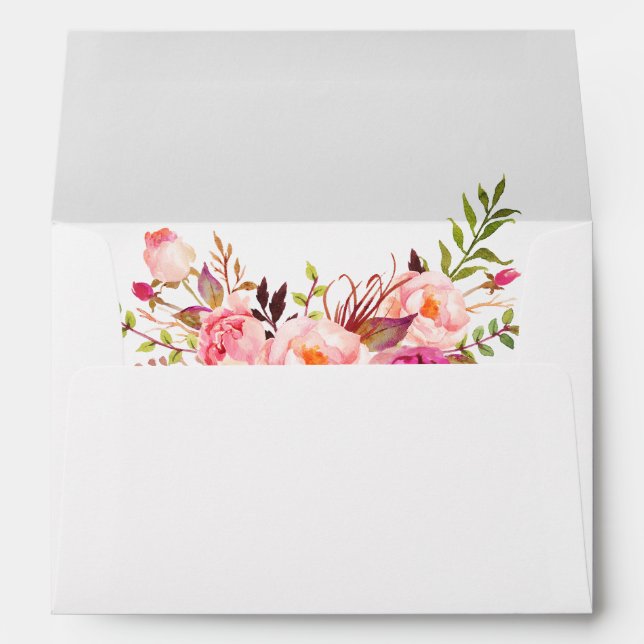 Watercolor Floral Pink Blush Wedding Envelope (Back (Bottom))