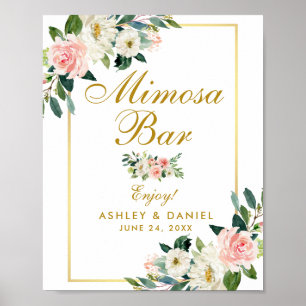 Watercolor Floral Pink Blush Wedding Gold Mimosa Poster