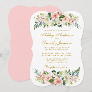 Watercolor Floral Pink Blush White Gold Wedding BP Invitation