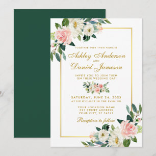 Watercolor Floral Pink Blush White Gold Wedding G Invitation