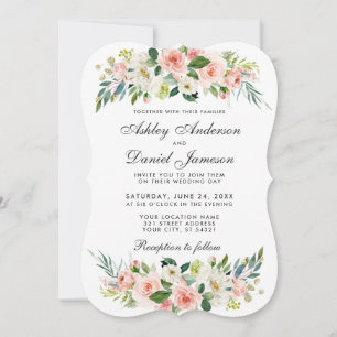Watercolor Floral Pink Blush White Wedding B Invitation