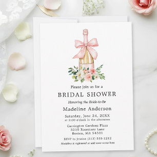 Watercolor Floral Pink Bow Bridal Shower Invitation