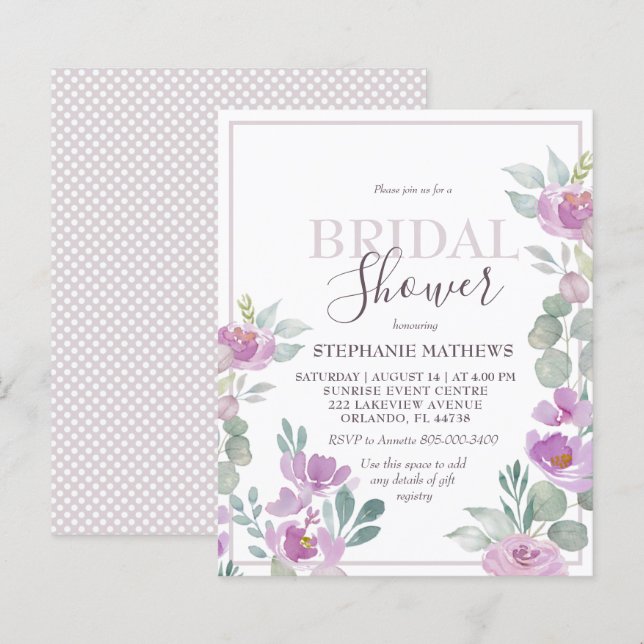 Watercolor Floral Pink BRIDAL SHOWER INVITATION (Front/Back)