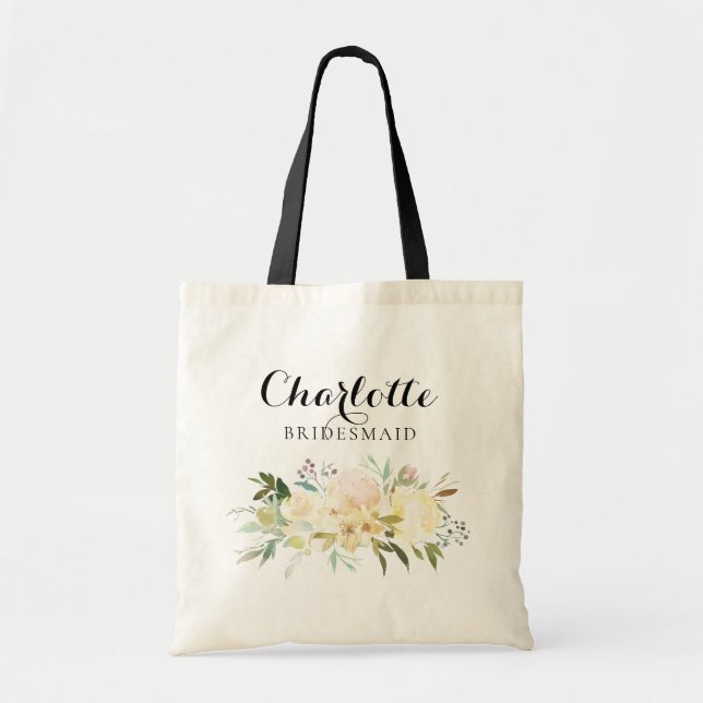 Watercolor Floral Pink Bridesmaid Wedding Gift Tote Bag (Front)