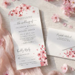 Watercolor Floral Pink Cherry Blossom Wedding All In One Invitation<br><div class="desc">A modern elegant floral all in one wedding invitation featuring blush pink watercolor cherry blossoms and modern calligraphy on a handmade paper texture.</div>