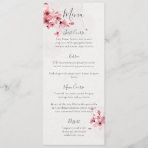 Watercolor Floral Pink Cherry Blossom Wedding Menu