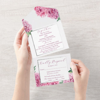 Watercolor Floral Pink Chrysanthemum All In One Invitation