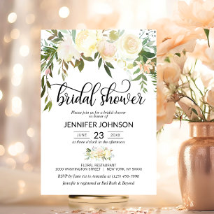 Watercolor Floral Pink Cream Ivory Bridal Shower Invitation