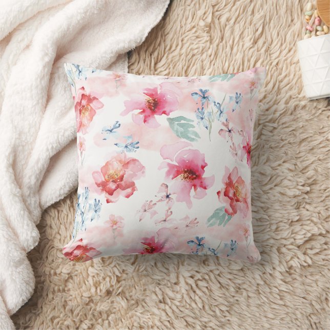 Watercolor Floral Pink Cushion (Blanket)
