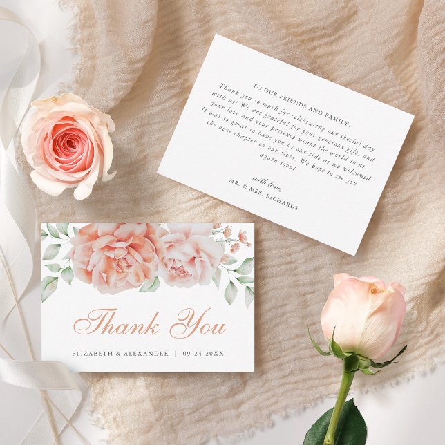 Watercolor Floral Pink Elegant Wedding Thank You (Creator Uploaded)